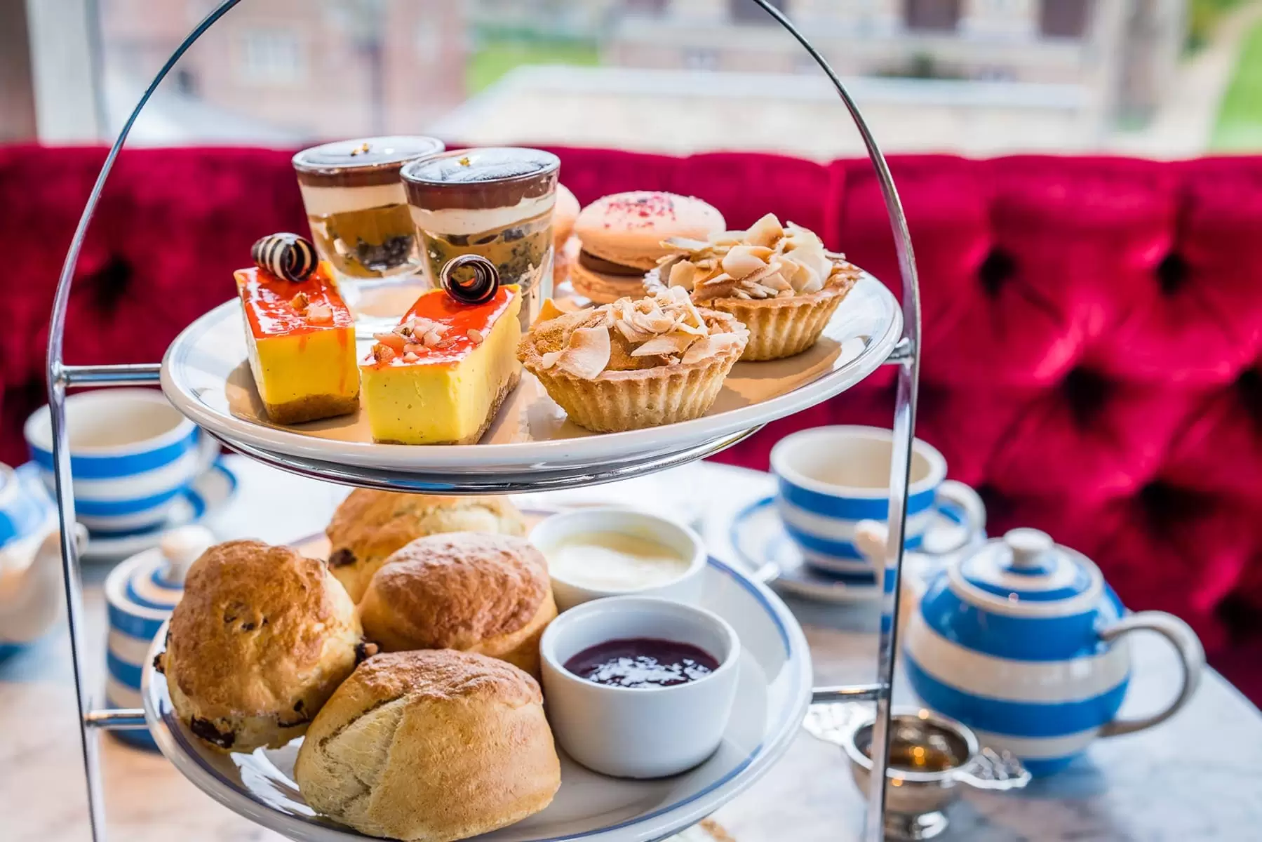 Afternoon Tea at SIX Restaurant with scones and jam.