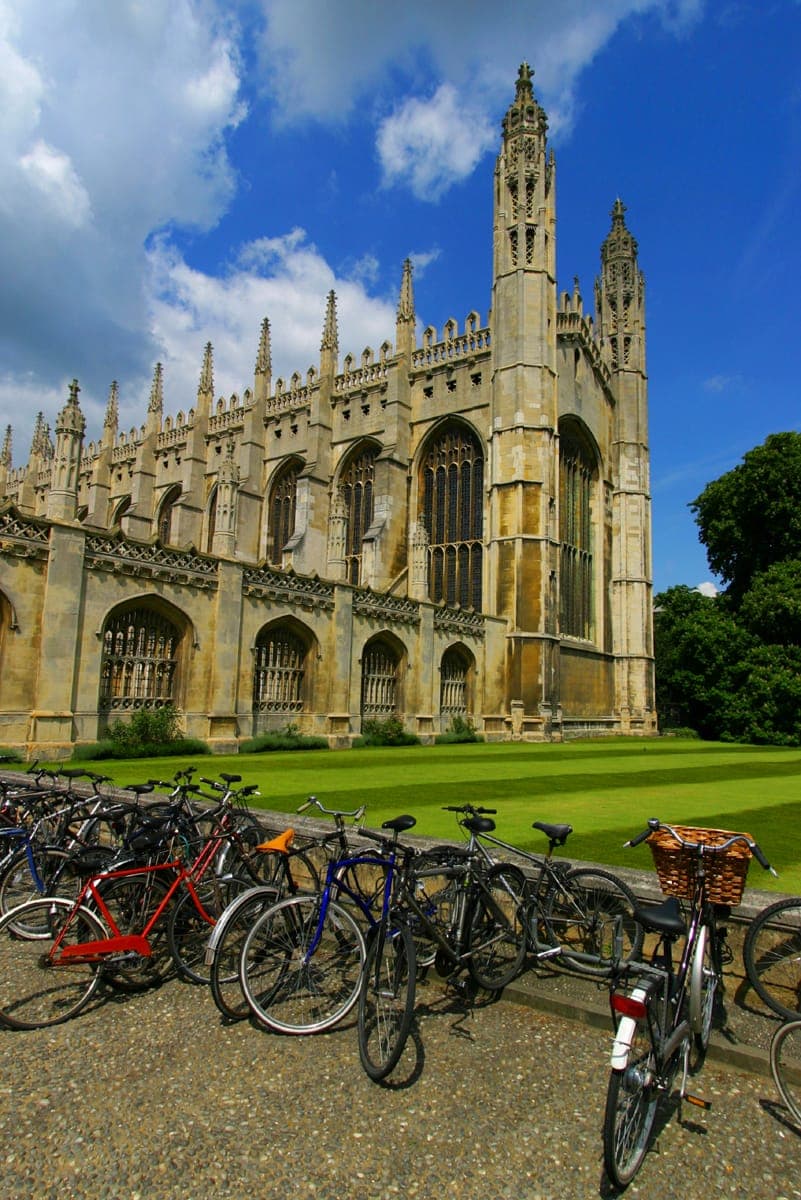 cambridge cathedral with bikes outside