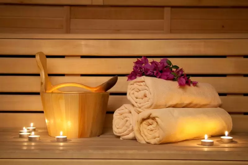 spa of towels in a sauna