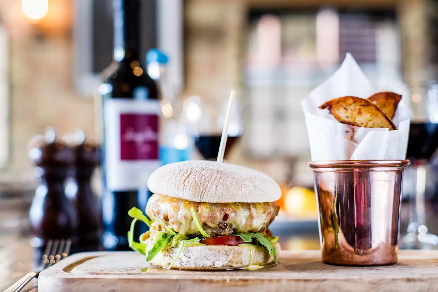 Burger served in the River Bar Steakhouse