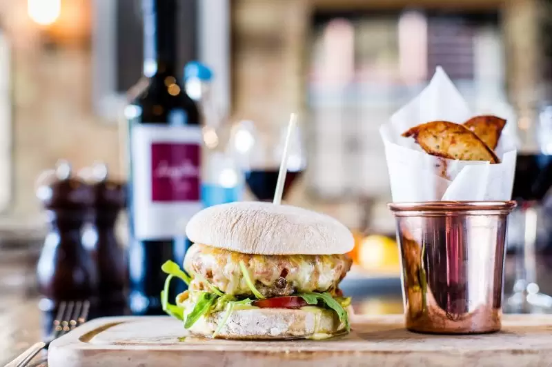 Burger and chips at the river bar steakhouse