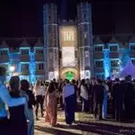 uplit cambridge university at night