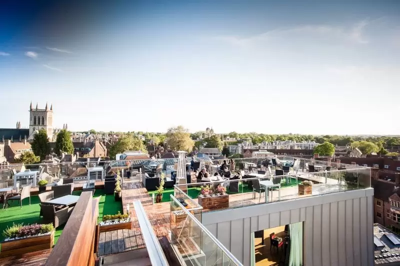 rooftop bar and view of cambridge