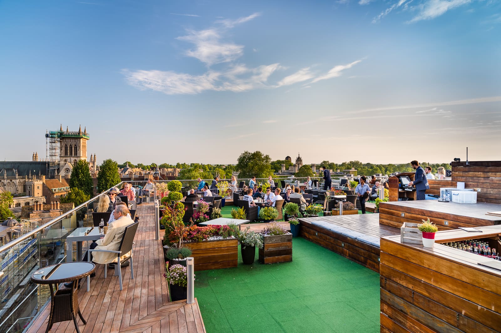 rooftop terrace with people having drinks