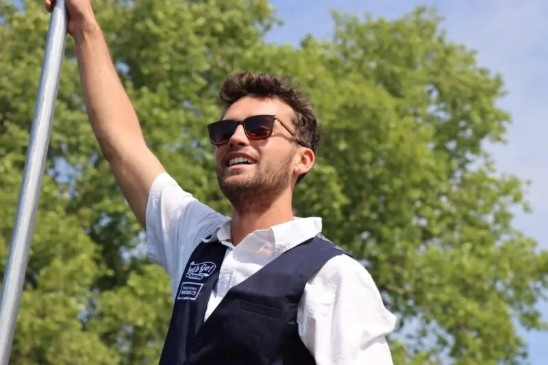 man working on the river cam punting